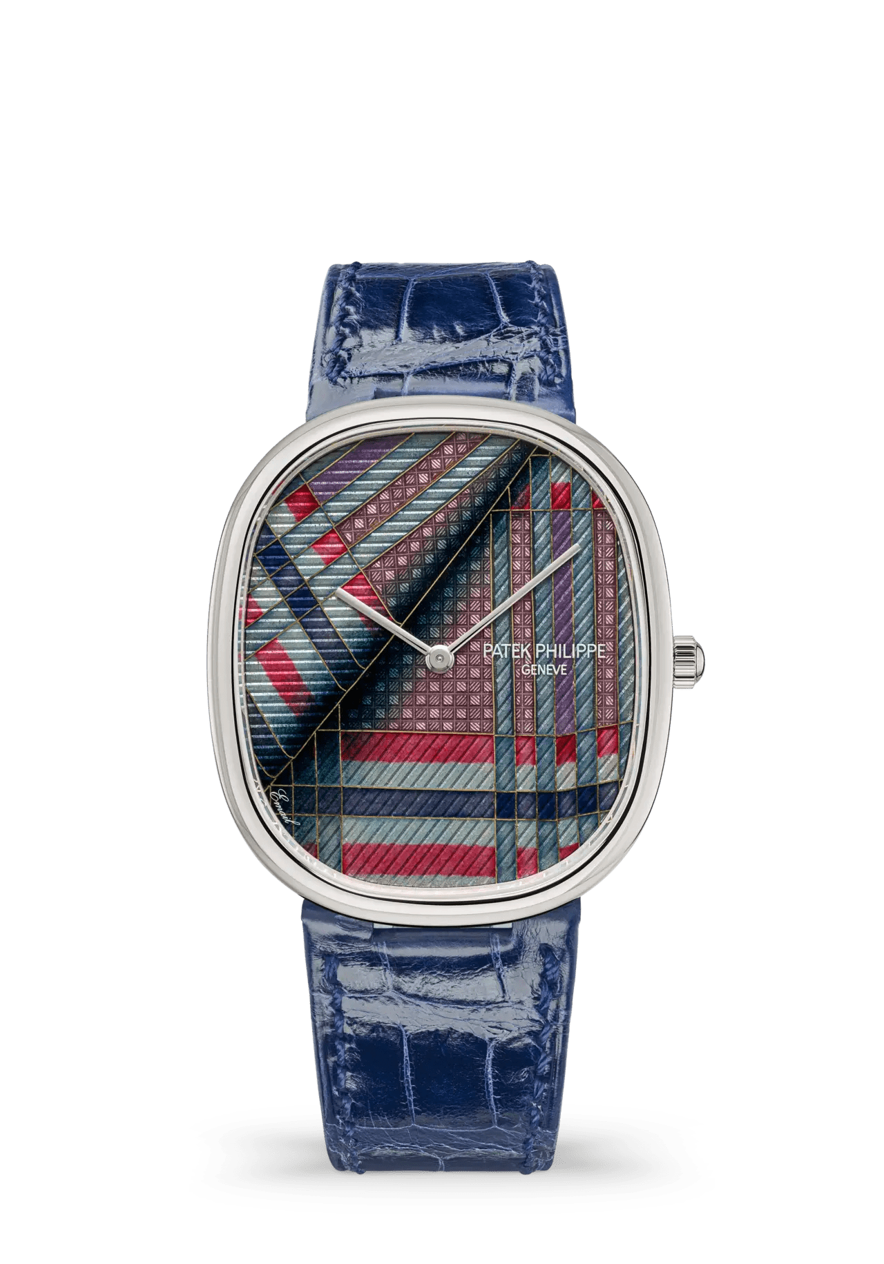 Patek Philippe Golden Ellipse 5738/50G-045 Blue Tartan with cloisonné and flinqué enamel dial